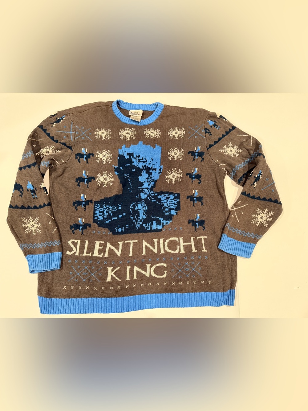 Silent Night King Graphic Crewneck Sweater - Brown & Blue (0011)